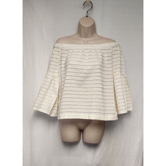 BCBGMAXARIA Eavan Off-the-Shoulder 3/4 Bell-Sleeve Top Size Medium - Picture 3 of 8